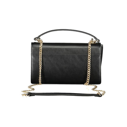 Back view of Mario Valentino Black Polyethylene Women Handbag with gold chain, showcasing elegant design and luxury details.