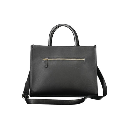 Guess Jeans Black Polyethylene Women Handbag with sleek design and adjustable strap, featuring external pocket for stylish storage.