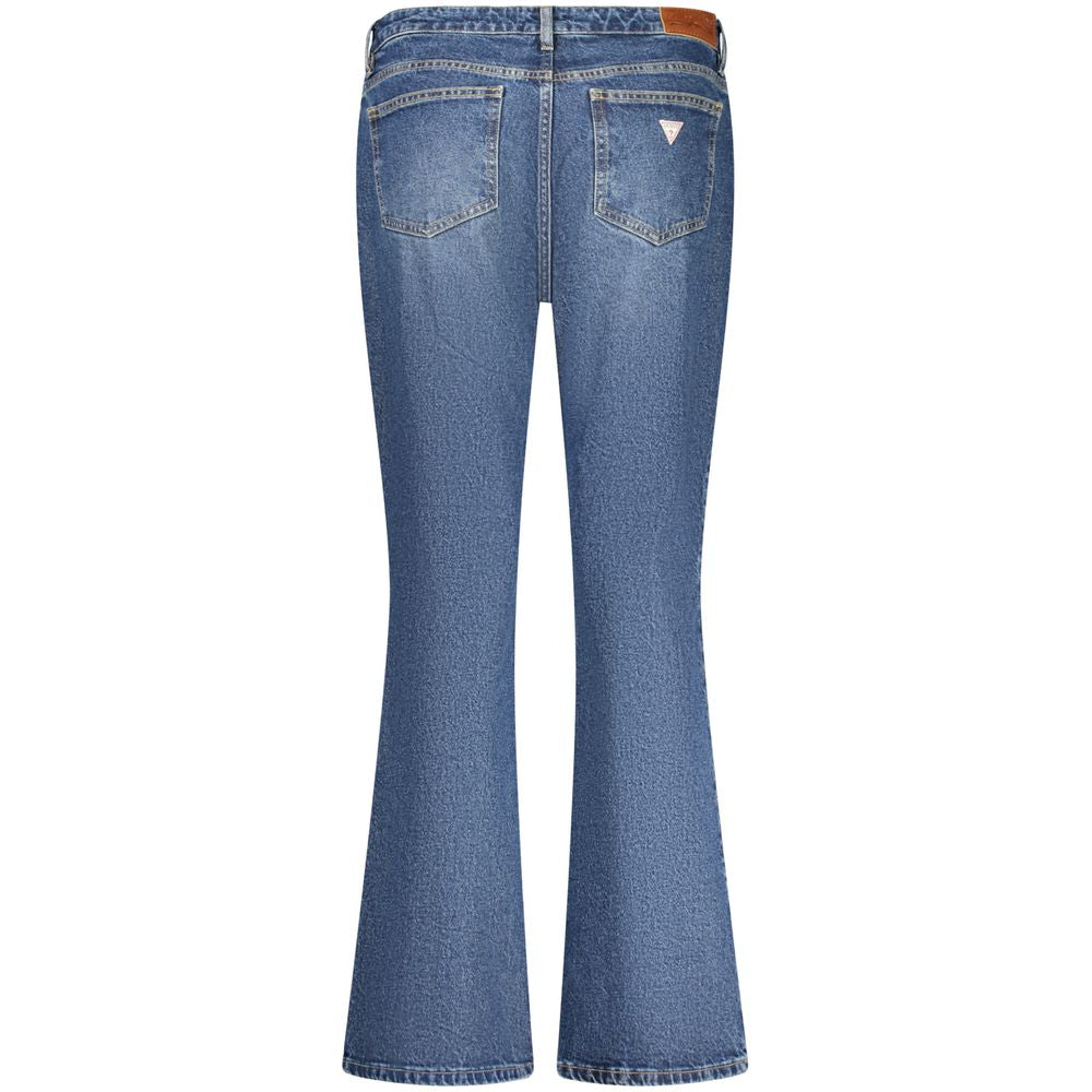 Guess Jeans Blue Cotton Jeans Denim, bootcut style with 5 pockets, washed effect, and logo, featuring button and zip closure.