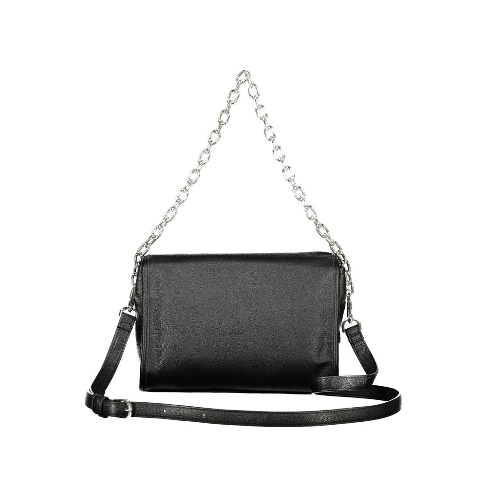 Mario Valentino Black Polyethylene Handbag with chain shoulder handle and adjustable straps, featuring two pockets and logo.