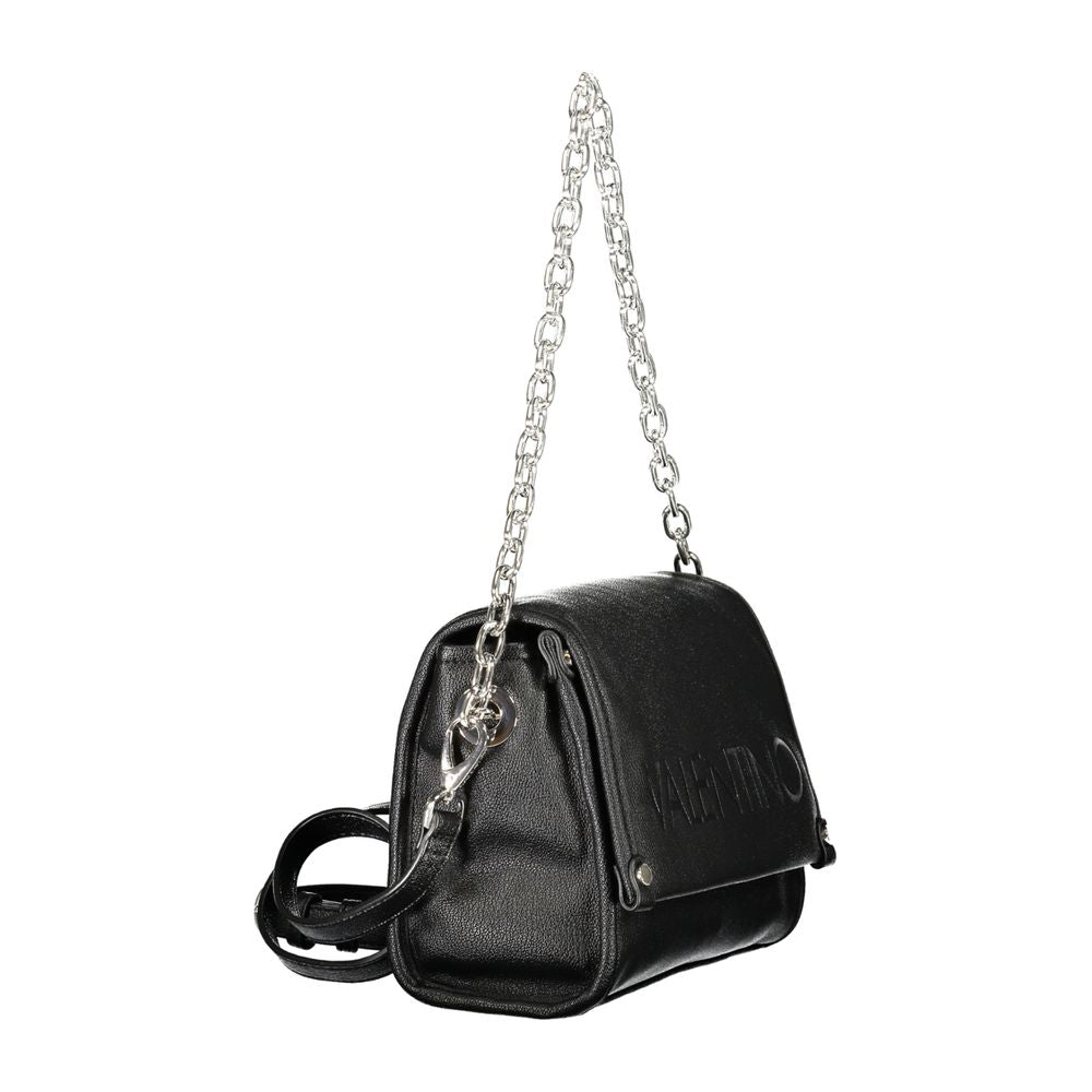 Mario Valentino Black Polyethylene Handbag with chain shoulder handle, adjustable straps, internal pockets, and logo.