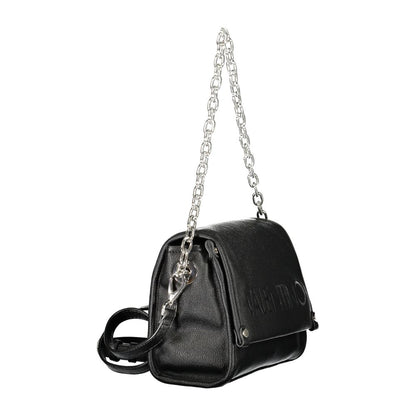 Mario Valentino Black Polyethylene Handbag with chain shoulder handle, adjustable straps, internal pockets, and logo.