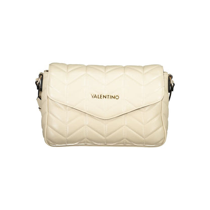 Mario Valentino Beige Polyethylene Handbag with adjustable shoulder strap, zip closure, contrasting details, and logo on front