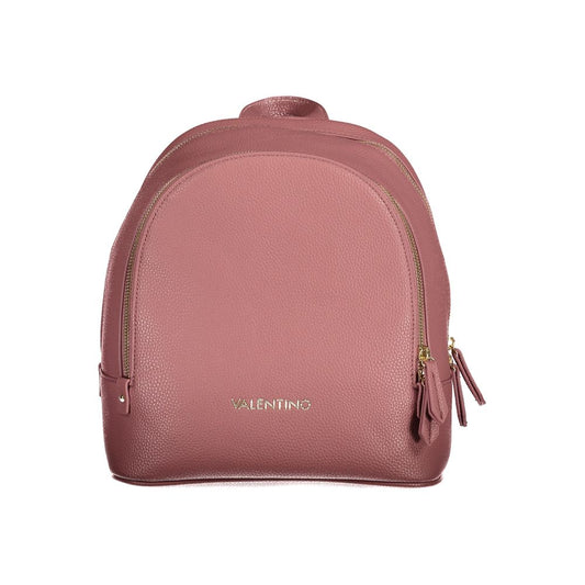Mario Valentino Pink Polyethylene Backpack with zip closure, adjustable straps, and logo. Features 1 handle, 1 external and 2 internal pockets.