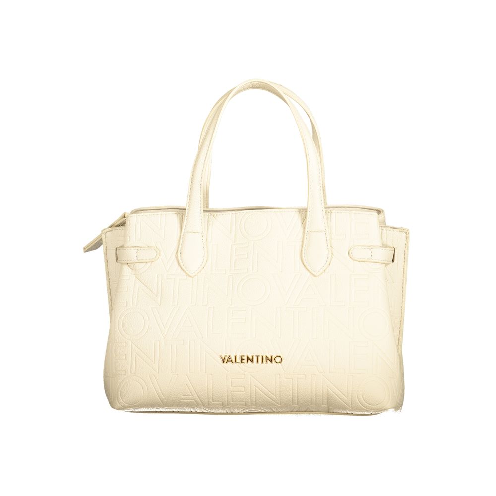 Mario Valentino Beige Polyethylene Women Handbag with dual handles and adjustable straps, offering spacious compartments in an elegant design.