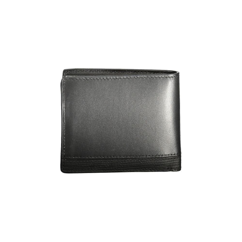 Tommy Hilfiger Black Leather Men Wallet with multiple compartments and iconic logo for stylish functionality.