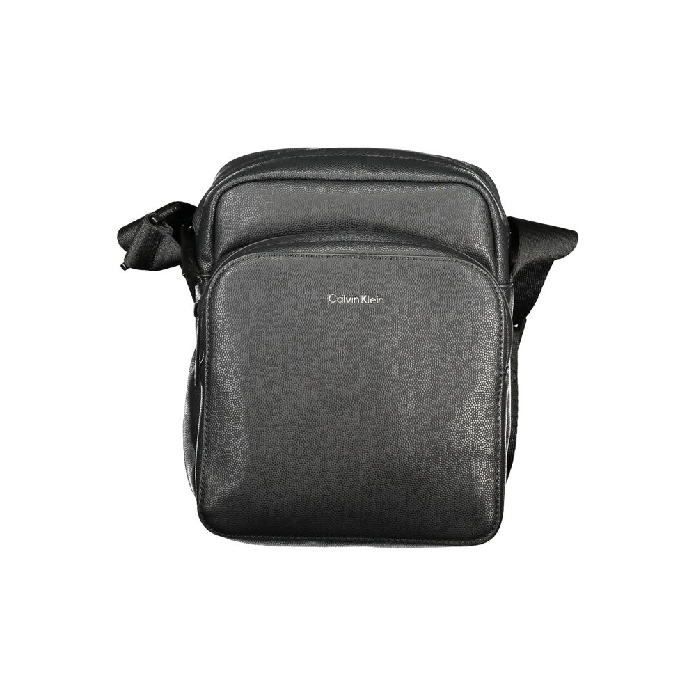 Calvin Klein Black Polyester Men Shoulder Bag with adjustable strap and exterior pocket, showcasing a sleek design and iconic logo.