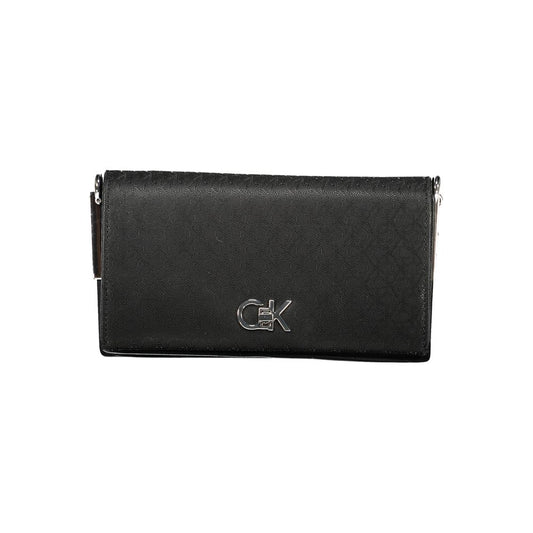 Calvin Klein Black Polyester Women Handbag with logo and elegant twist closure.