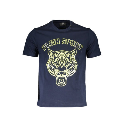 Plein Sport Blue Cotton Men T-Shirt with bold tiger print and logo