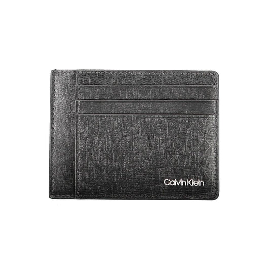 Calvin Klein Black Polyester Men Wallet with RFID blocking, sleek design, and Calvin Klein logo. Stylish accessory for security and functionality.