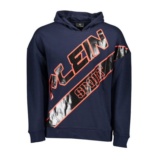 Plein Sport Blue Cotton Men Sweater with logo and contrasting details, stylish and comfortable athleisure hoodie.