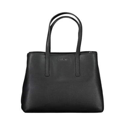 Calvin Klein Black Polyester Women Handbag with dual-handle and shoulder strap, 100% recycled material for eco-conscious style.