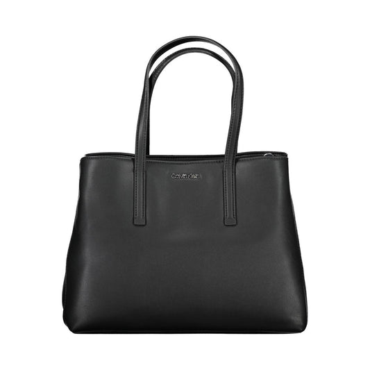 Calvin Klein Black Polyester Women Handbag with dual-handle and shoulder strap, 100% recycled material for eco-conscious style.