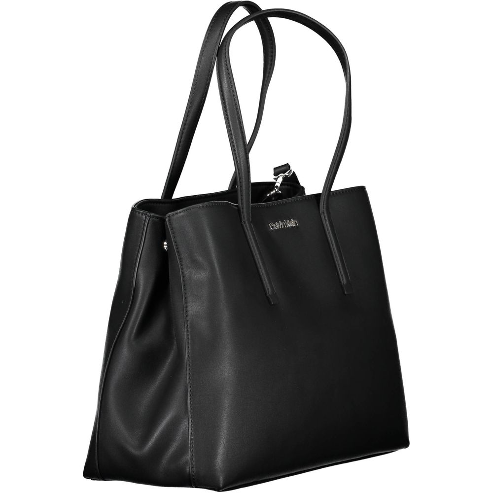 Calvin Klein Black Polyester Women Handbag with dual handles and structured design, made from recycled polyester for eco-conscious fashion.