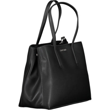 Calvin Klein Black Polyester Women Handbag with dual handles and structured design, made from recycled polyester for eco-conscious fashion.