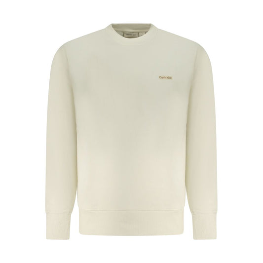 Calvin Klein Beige Cotton Men Sweater, long sleeve, comfortable brushed fabric, featuring iconic logo for fashion-forward style.