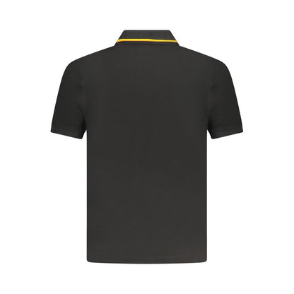 K-WAY Black Cotton Polo Shirt, short sleeve, 2 buttons, contrasting details, logo application. Back view.