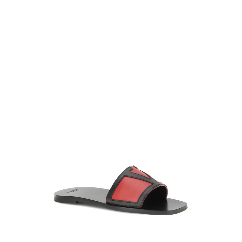 Valentino Garavani Red Calf Leather Bos Taurus Flat Sandals
