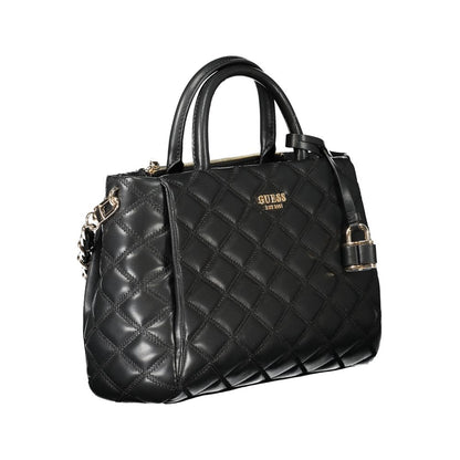 Guess Jeans Black Polyethylene Women Handbag with quilted texture and detachable chain strap