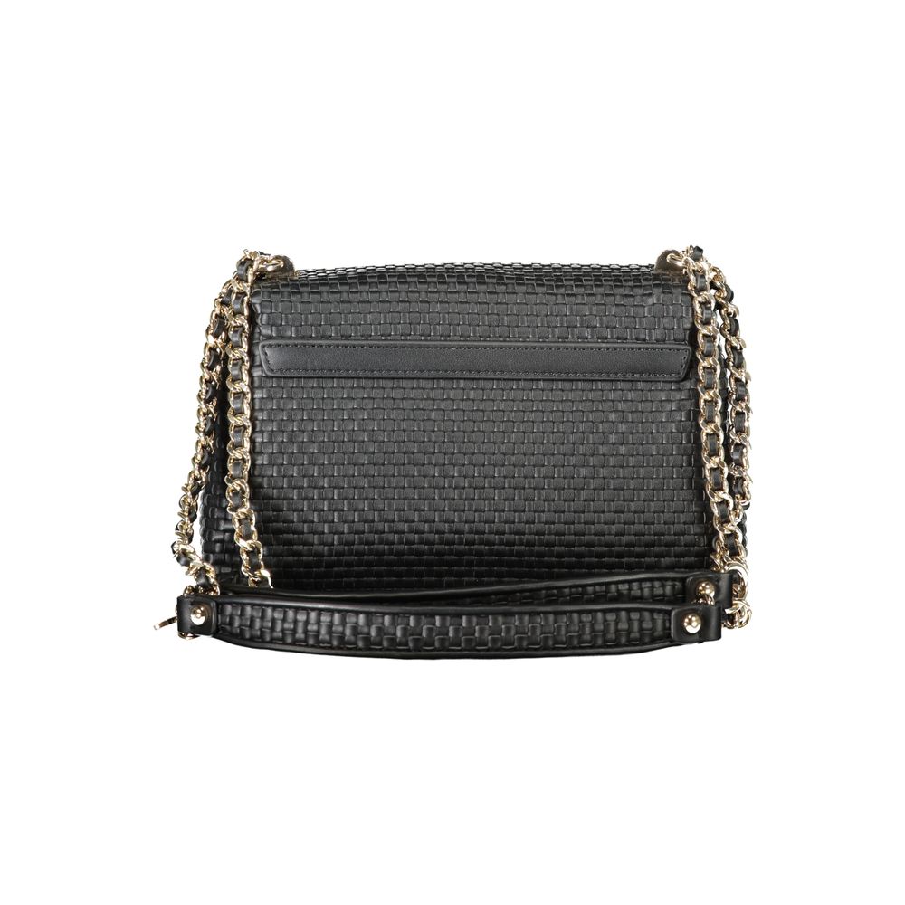Guess Jeans Black Polyethylene Women Handbag with dual-chain shoulder straps and woven texture back view.