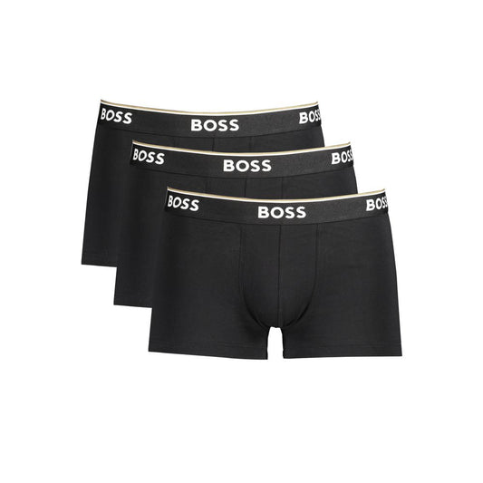 Hugo Boss Black Cotton Men Boxer Underwear Pack - Tri-pack featuring premium cotton blend and logo waistband for style and comfort.