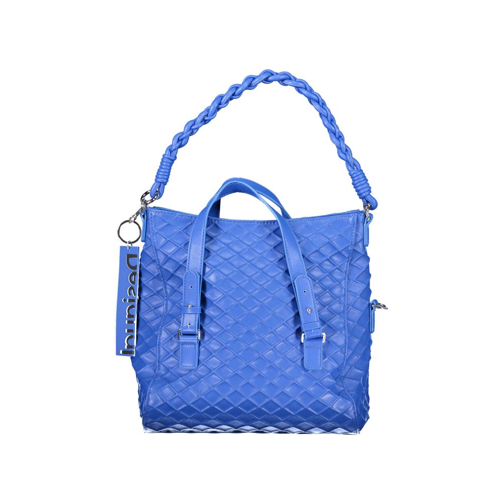 Desigual Blue Polyethylene Women Handbag with contrasting details and removable handles for versatile style.