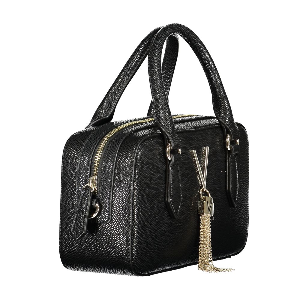 Mario Valentino Black Polyethylene Women Handbag with sleek handles and adjustable strap, featuring zip closure and elegant design.