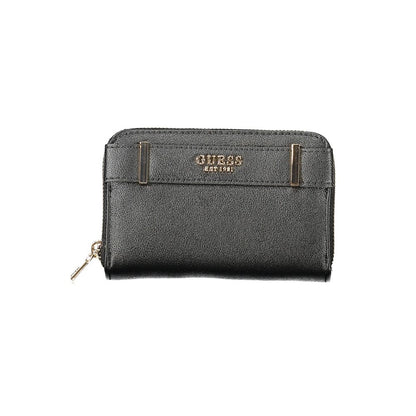 Guess Jeans Black Polyethylene Women Wallet with zip closure and compartments, elegant design for stylish organization.