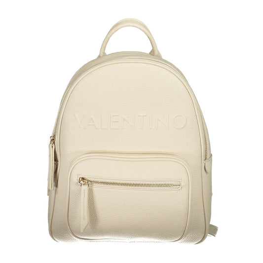 Mario Valentino Beige Polyethylene Backpack with handle, adjustable straps, external pocket, zip closure, logo detail, and contrasting elements.