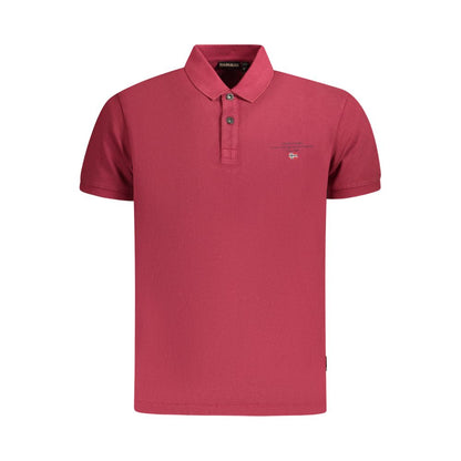 Napapijri Red Cotton Men Polo Shirt with short sleeves, striking print, and logo embroidery - the perfect blend of comfort and style.