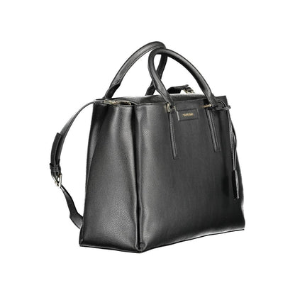 Calvin Klein Black Recycled Polyester Women Handbag with dual handles and removable shoulder strap, showcasing eco-chic style and functionality.
