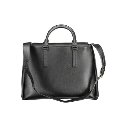 Calvin Klein Black Recycled Polyester Women Handbag with dual handles and removable strap, showcasing eco-chic sophistication.
