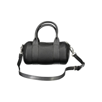 Mario Valentino Black Polyethylene Handbag with handles, shoulder straps, zip closure, and logo.