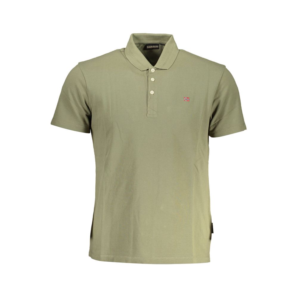 Napapijri Green Cotton Men Polo Shirt with embroidery and classic three-button placket, ideal for elevating casual wear.