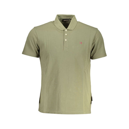 Napapijri Green Cotton Men Polo Shirt with embroidery and classic three-button placket, ideal for elevating casual wear.