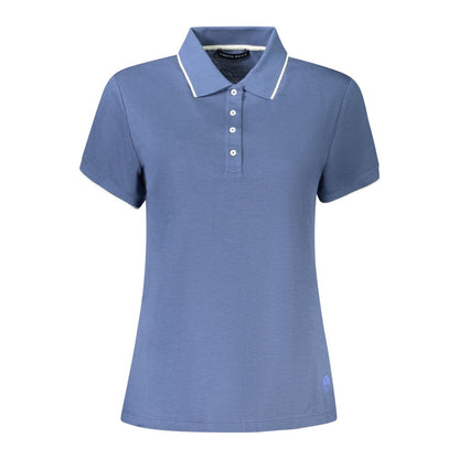North Sails Blue Cotton Women Polo Shirt with short sleeves and contrasting details on collar.