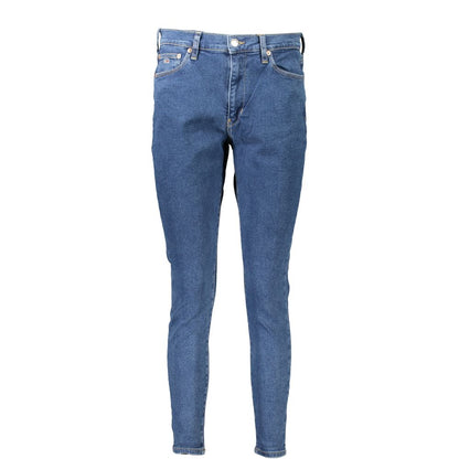 Tommy Hilfiger Blue Cotton Women Jeans, high-waisted super skinny fit, featuring Tommy embroidery and classic five-pocket design.