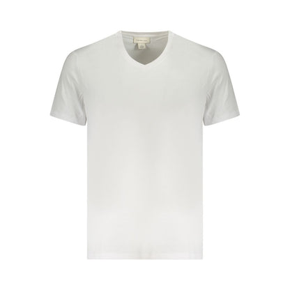 Calvin Klein White Cotton Men T-Shirt with V-neck, featuring iconic logo embroidery, perfect for versatile style and comfort.