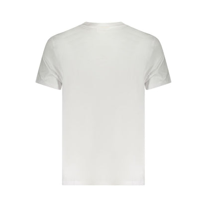 Calvin Klein White Cotton Men T-Shirt with V-Neck and logo embroidery on back view, breathable and stylish.