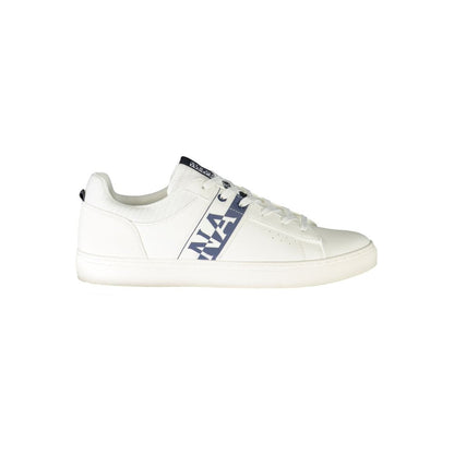 Napapijri White Leather Men Sneaker with bold contrasting details and logo, offering style and comfort for fashion-forward men.