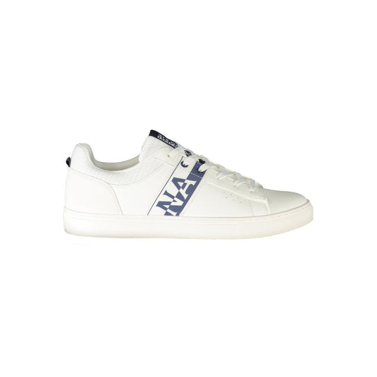 Napapijri White Leather Men Sneaker with bold contrasting details and logo, offering style and comfort for fashion-forward men.