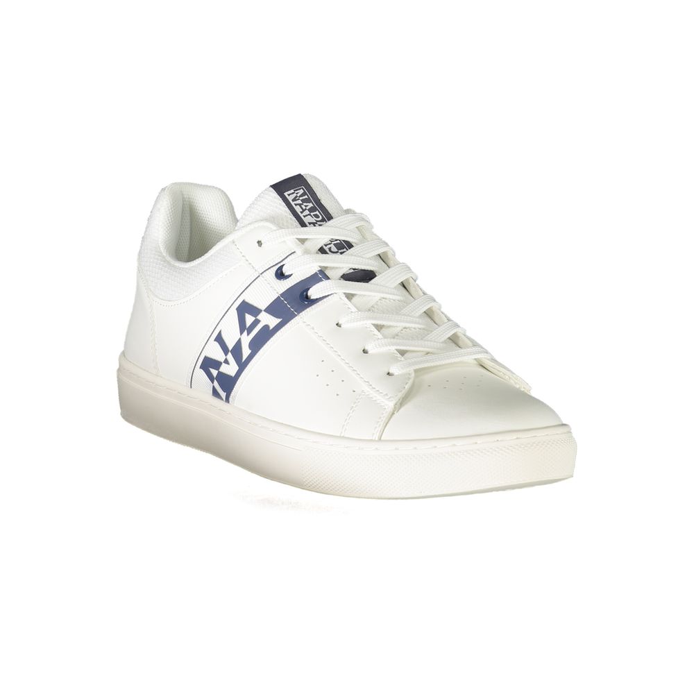 Napapijri White Leather Men Sneaker with bold contrasting details and logo, perfect blend of style and comfort for a statement look.