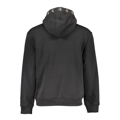 Calvin Klein Black Cotton Men Sweater showcasing back view with hood and logo detailing.