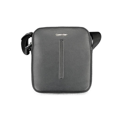 Calvin Klein Black Polyester Men Shoulder Bag with adjustable strap and zip closure, eco-conscious design, and subtle logo detail.