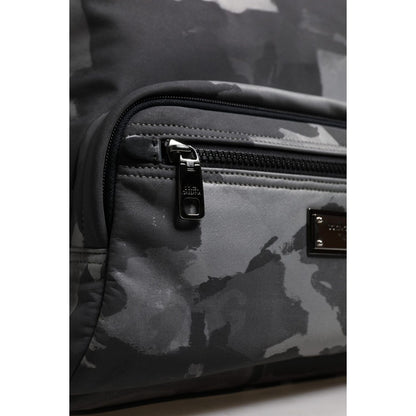 Dolce & Gabbana Gray Cotton Camouflage Logo Plaque Backpack Bag