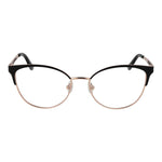 Guess Gold Women Glasses Frame, full-rim browline metal design with gold finish, featuring demo plastic lenses and spring hinge for women.