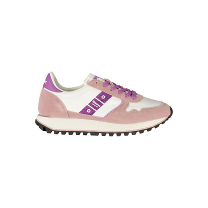 Blauer White Leather Women Sneaker with pink and purple accents on a white background