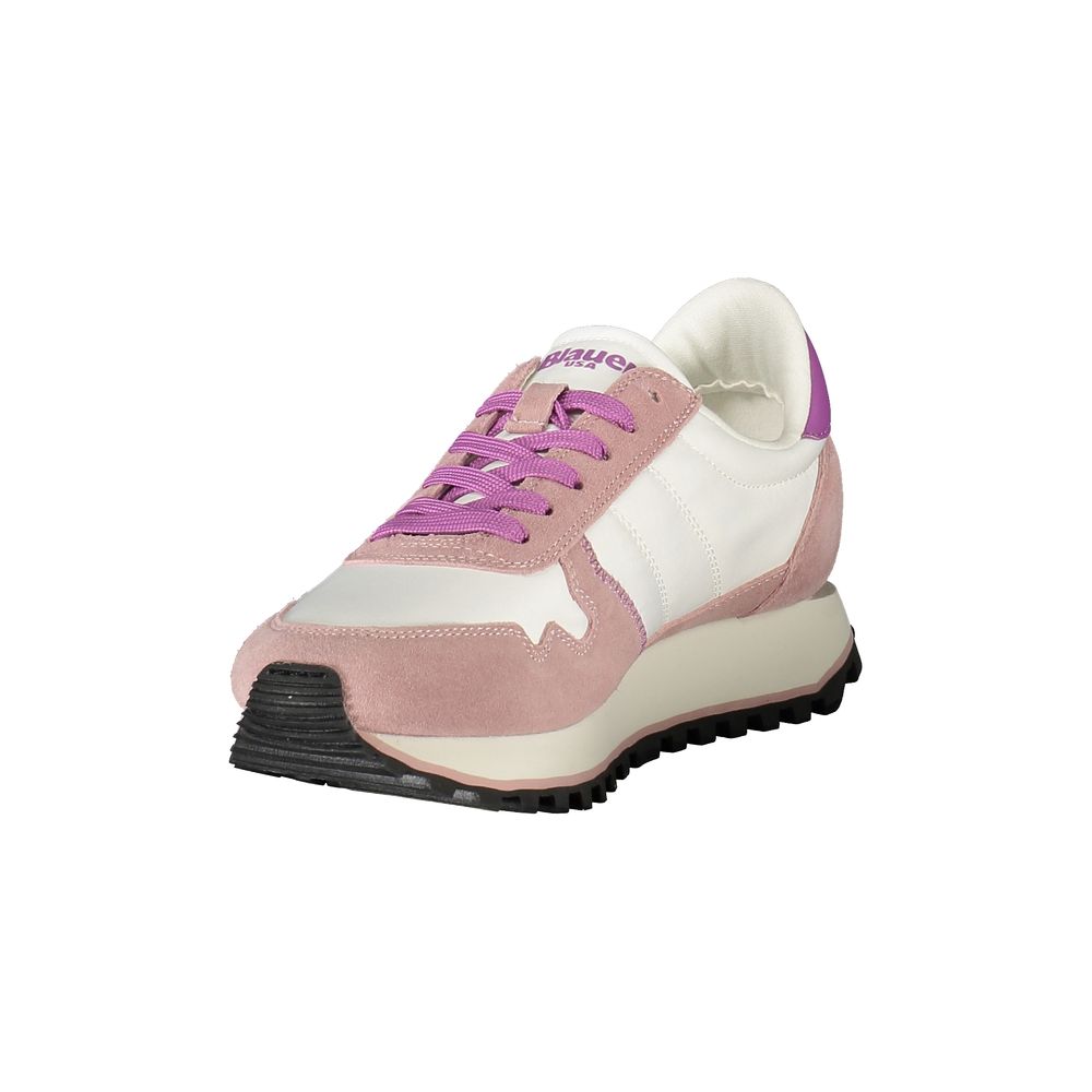 Blauer White Leather Women Sneaker with pink accents, featuring sports luxe design and Blauer logo, perfect for style-conscious individuals.