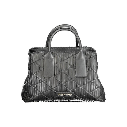 Mario Valentino Black Polyethylene Handbag with handles, chain, two compartments, pockets, logo, and zip closure.
