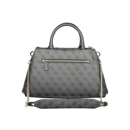Front view of Guess Jeans Brown Polyethylene Women Handbag with dual handles and chain strap.